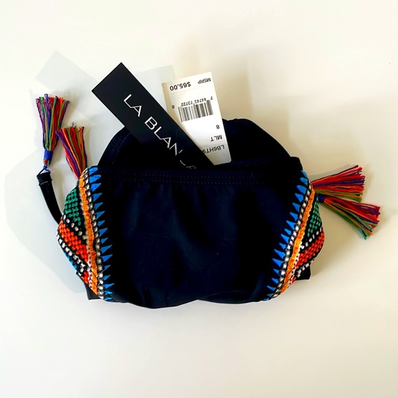 NWT black string rainbow Aztec print side tassel tie full back swim bikini bot 8 - Picture 14 of 14